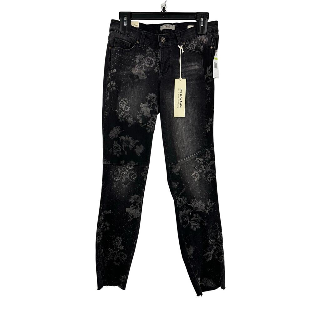 VINTAGE AMERICA Women's Floral Print Boho Ankle Slim, Skinny Jeans 4/27
